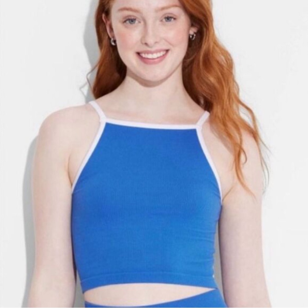 wild fable Blue Crop Top with White Trim